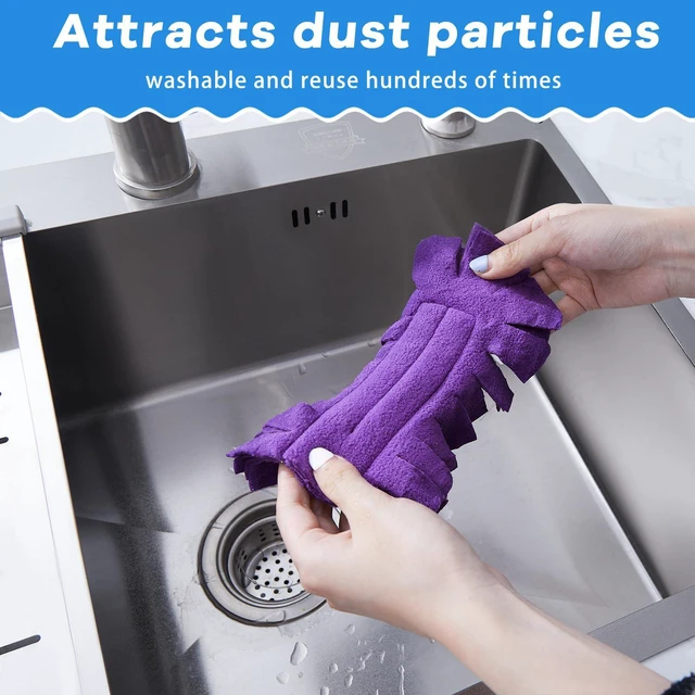 Alt view image 3 of 6 - 3 Pcs Reusable Duster Refills Washable Pads, Yellow, Blue, Purple | Soft Dust Pickup, Dry or Damp Use, Sleeve Style Fit, Multi Surface Reach for Blind, Fan, Pet, Furniture, Vehicle Interiors