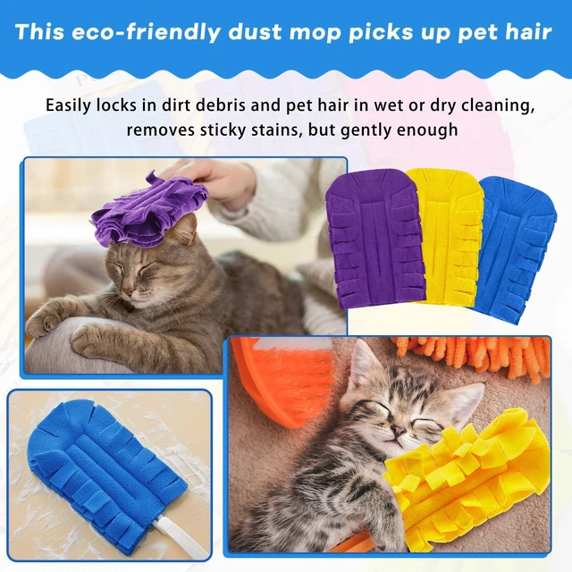 Alt view image 5 of 6 - 3 Pcs Reusable Duster Refills Washable Pads, Yellow, Blue, Purple | Soft Dust Pickup, Dry or Damp Use, Sleeve Style Fit, Multi Surface Reach for Blind, Fan, Pet, Furniture, Vehicle Interiors