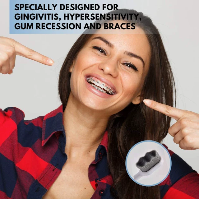 Alt view image 3 of 7 - Extra Soft Toothbrush for Sensitive Gums and Teeth. Micro Nano Toothbrushes with 20,000 Ultra Soft Bamboo Charcoal Bristles. Excellent Cleaning Effect (2 Pack) (Black Wave Bristle)