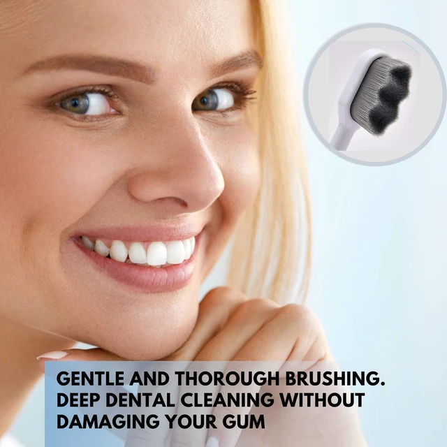 Alt view image 6 of 7 - Extra Soft Toothbrush for Sensitive Gums and Teeth. Micro Nano Toothbrushes with 20,000 Ultra Soft Bamboo Charcoal Bristles. Excellent Cleaning Effect (2 Pack) (Black Wave Bristle)