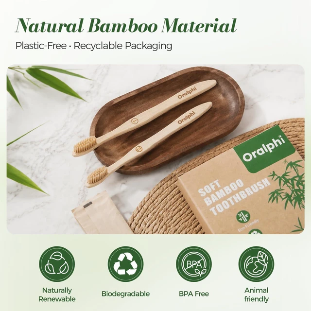 Alt view image 2 of 7 - Bamboo Toothbrushes 6 Pack, Soft Bristle Toothbrush for Adults Sensitive Gums, BPA Free Non Plastic Natural Toothbrush Travel Kit, Eco Friendly Wooden Toothbrush