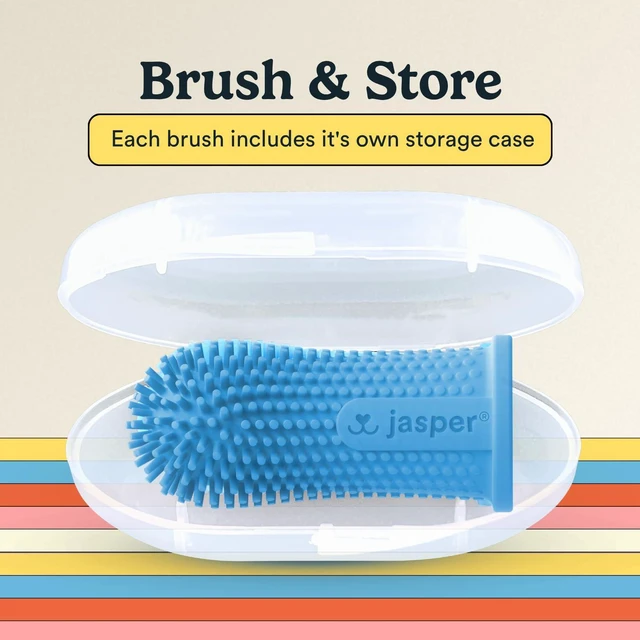 Alt view image 4 of 7 - Dog Toothbrush, 360° Finger Toothbrush for Dogs & Cats, Blue 2-Pack | 12x More Bristles, Teeth Cleaning Kit for Small & Large Pets, Toothpaste Not Included, Fights Bad Breath, Extra Soft Silicone