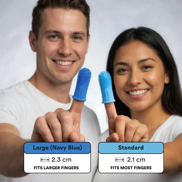 Alt view image 6 of 7 - Dog Toothbrush, 360° Finger Toothbrush for Dogs & Cats, Blue 2-Pack | 12x More Bristles, Teeth Cleaning Kit for Small & Large Pets, Toothpaste Not Included, Fights Bad Breath, Extra Soft Silicone