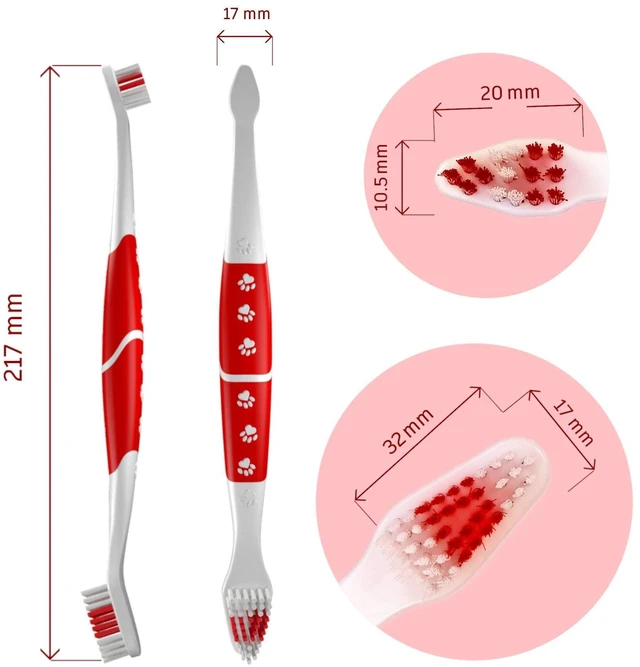 Alt view image 2 of 7 - Pet Toothbrush for Dogs, Cats with Soft Bristles - Easy Teeth Cleaning & Dental Care, Non Slip Dual Head Dog Toothbrush for Medium & Large Pets, Toothpaste Not Included, Pack of 1 Red