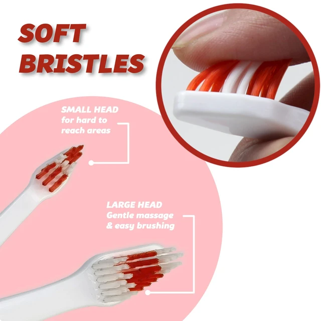 Alt view image 7 of 7 - Pet Toothbrush for Dogs, Cats with Soft Bristles - Easy Teeth Cleaning & Dental Care, Non Slip Dual Head Dog Toothbrush for Medium & Large Pets, Toothpaste Not Included, Pack of 1 Red