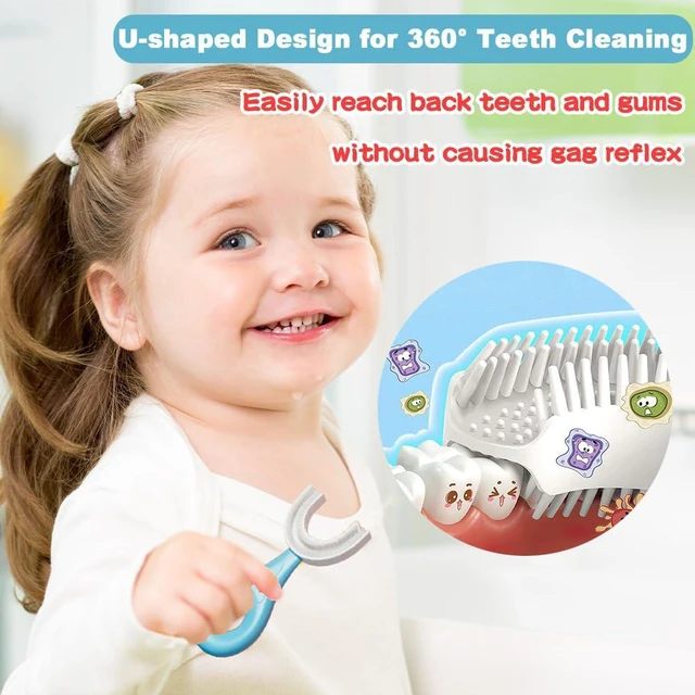 Alt view image 2 of 7 - U-Shaped Toothbrush Kids 2 PCS, Toddler Baby Toothbrush for Age 2-6 | Safe Food Grade Soft Silicone Brush Head,U Shape Design,Clean Teeth 360 Degree,Manual Whole Mouth Tooth Brush,Blue+Pink