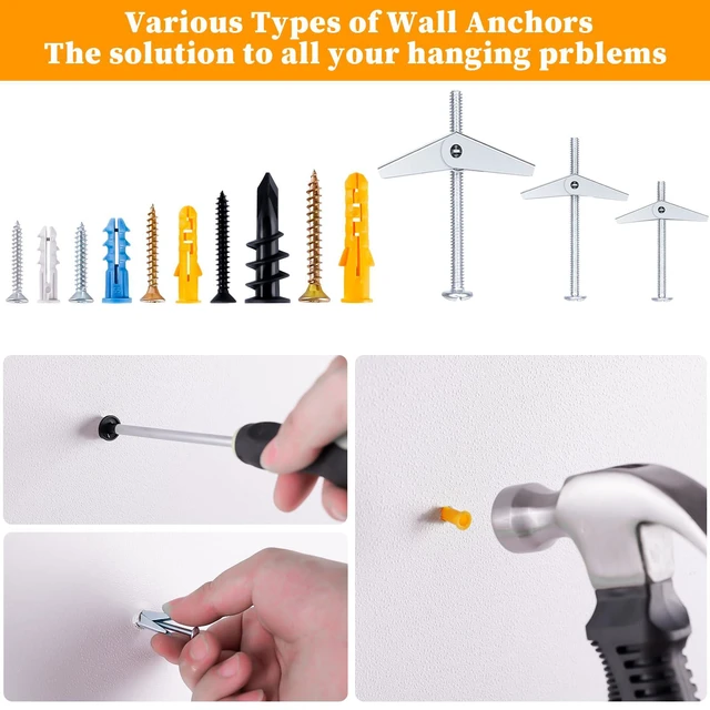 Alt view image 2 of 7 - Drywall Anchors Assortment Kit With Self Drilling Wall Anchors and Heavy Duty Toggle Bolts, Metal/Plastic Dry Wall Anchors for Hanging Picture Art, 164Pcs Butterfly Anchor and Screws for Ceiling