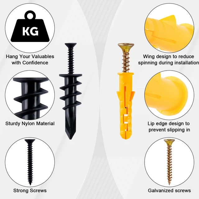 Alt view image 4 of 7 - Drywall Anchors Assortment Kit With Self Drilling Wall Anchors and Heavy Duty Toggle Bolts, Metal/Plastic Dry Wall Anchors for Hanging Picture Art, 164Pcs Butterfly Anchor and Screws for Ceiling