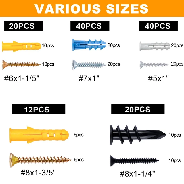 Alt view image 7 of 7 - Drywall Anchors Assortment Kit With Self Drilling Wall Anchors and Heavy Duty Toggle Bolts, Metal/Plastic Dry Wall Anchors for Hanging Picture Art, 164Pcs Butterfly Anchor and Screws for Ceiling