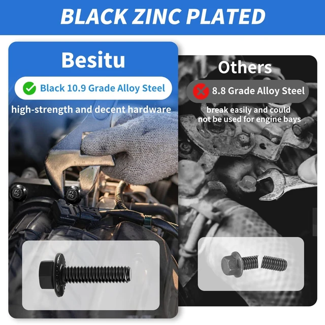 Alt view image 5 of 7 - 280Pcs Metric Flange Bolt Assortment, M6x1.0, M8x1.25, M10x1.5 (12mm to 30mm) Assorted Hex Bolts and Nuts Washers Kit for Automotive, 10.9 Black Zinc Galvanized