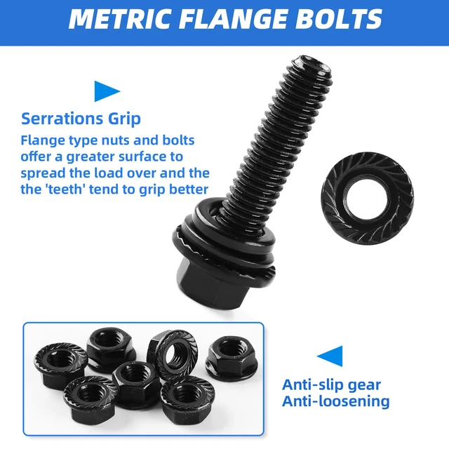 Alt view image 3 of 7 - 280Pcs Metric Flange Bolt Assortment, M6x1.0, M8x1.25, M10x1.5 (12mm to 30mm) Assorted Hex Bolts and Nuts Washers Kit for Automotive, 10.9 Black Zinc Galvanized
