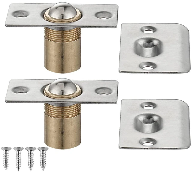 Main image of Closet Door Ball Catch Hardware, Stainless Steel Catch Adjustable with Strike Plate, Brushed Satin Finish 2 Pack, HBC100-P2