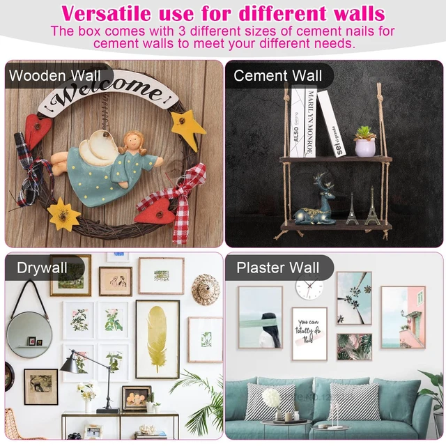 Alt view image 4 of 7 - Picture Hanging Kit, 315pcs Hanging Hardware with Hooks, Wire, Nails, D Ring, Wall Hanging Kit with Hangers, Magnetic Level and Small Pink Claw Hammer, nails for hanging pictures for Home Decor