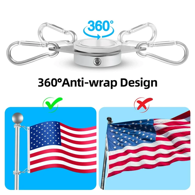 Alt view image 2 of 7 - Flag Pole Rings, Flagpole Rings Aluminum Alloy 360° Rotating Anti Wrap Flag Mounting Spinning Ring Clips for 0.75-1.02 Inch Diameter Flagpole(1 Inch -Pack of 2, Silver)