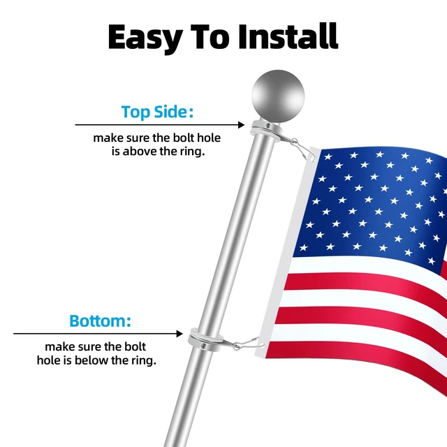 Alt view image 6 of 7 - Flag Pole Rings, Flagpole Rings Aluminum Alloy 360° Rotating Anti Wrap Flag Mounting Spinning Ring Clips for 0.75-1.02 Inch Diameter Flagpole(1 Inch -Pack of 2, Silver)