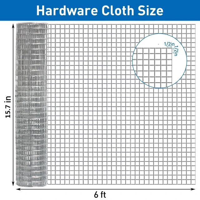 Alt view image 2 of 7 - Cloth,Chicken Wire Fence,1/2 inch 15.7in x 6ft Galvanized Welded Cage Wire for Bird Wire Gopher Wire Rabbit Wire Snake Fence Poultry Netting Cage Screen