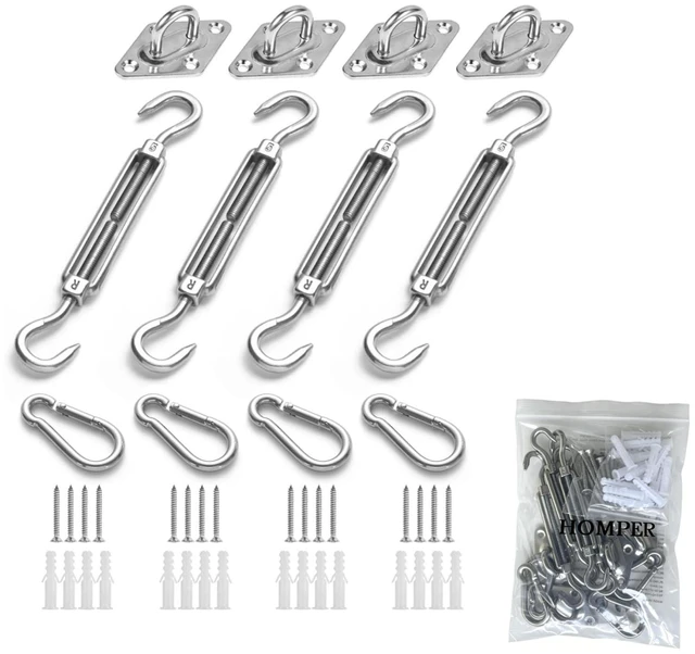 Main image of Awning Attachment Set, Heavy Duty Sun Shade Sail Stainless Steel Hardware Kit for Garden Triangle and Square, Rectangle, Fixing Accessories