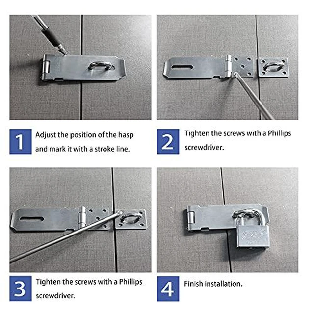 Alt view image 6 of 6 - Door Locks Hasp Latch, 5 Inch Stainless Steel Safety Packlock Clasp Hasp Lock Latch, Extra Thick Gate Lock Hasp with Screws Brushed Finish 2 Pack (5inch)