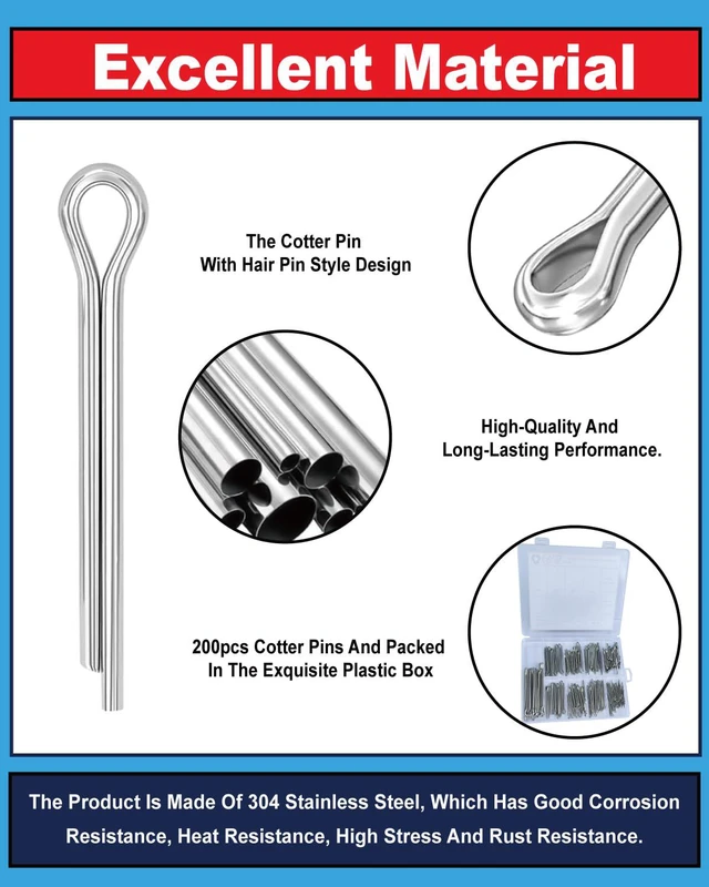 Alt view image 3 of 7 - 290 Pcs Cotter Pins Assortment Kit, 304 Stainless Steel Split Pins | 24 Sizes M1.5-M6 Small Cotter Pins for Automotive, Trailer Hitch, Lawn Mower and Mechanical Repairs