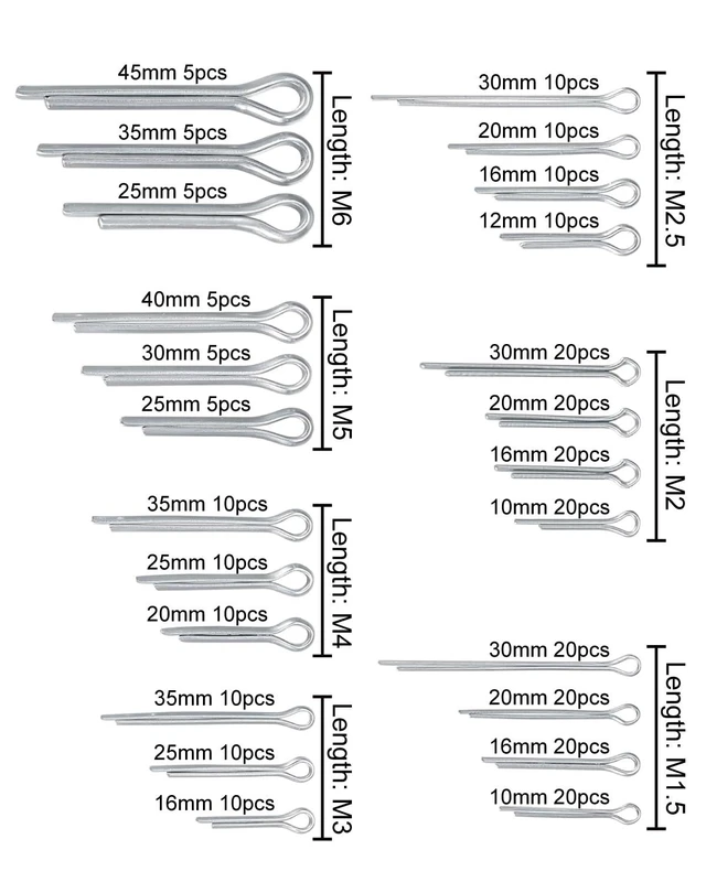 Alt view image 2 of 7 - 290 Pcs Cotter Pins Assortment Kit, 304 Stainless Steel Split Pins | 24 Sizes M1.5-M6 Small Cotter Pins for Automotive, Trailer Hitch, Lawn Mower and Mechanical Repairs