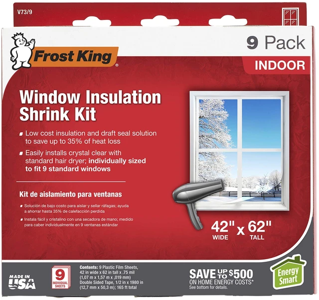 Main image of V73/9H Indoor Shrink Window Kit 42 62-Inch, Clear, 9-Pack