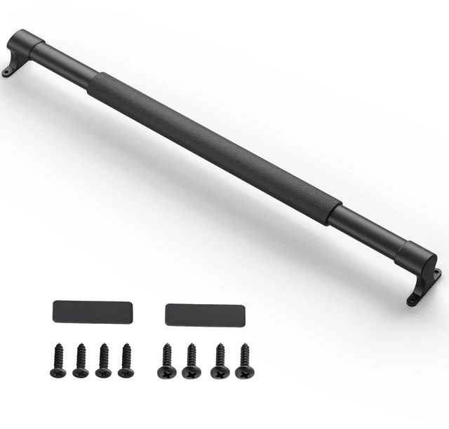 Main image of RV Screen Door Handle,Reinforced Protector Grab Bar for Camper Door | Easy Grip Handle, Adjustable 21.5"-32", Centering Guide Marks, Aluminum Bar with Zinc Alloy Base, Protects Screen Doors-Black