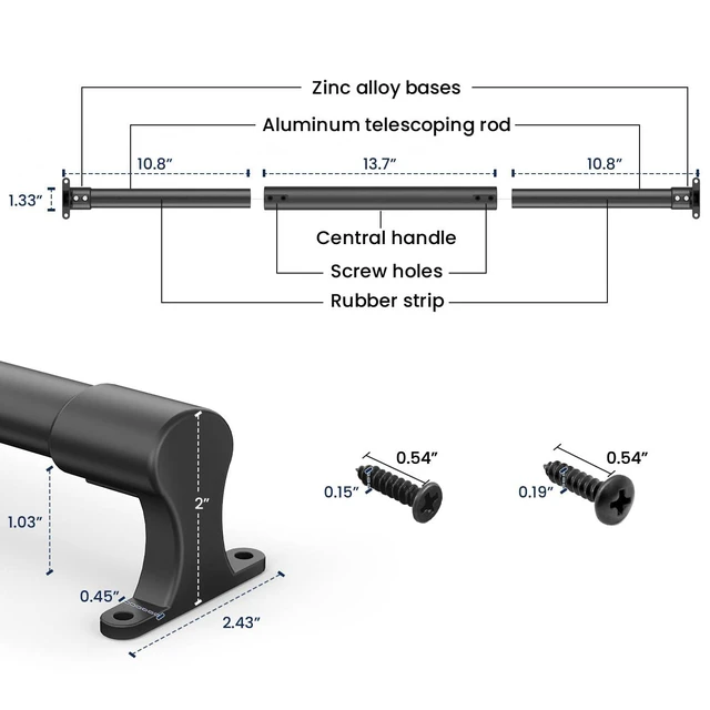 Alt view image 6 of 7 - RV Screen Door Handle,Reinforced Protector Grab Bar for Camper Door | Easy Grip Handle, Adjustable 21.5"-32", Centering Guide Marks, Aluminum Bar with Zinc Alloy Base, Protects Screen Doors-Black