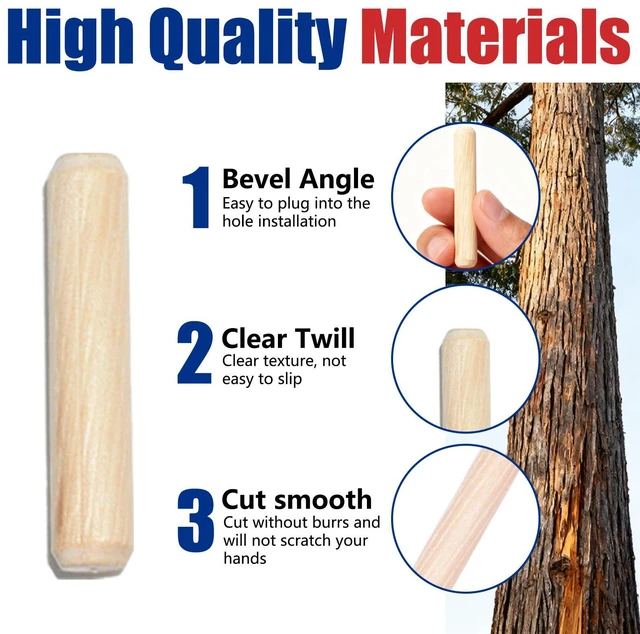 Alt view image 4 of 7 - 8 Values Wood Dowels Kit 1/4 3/8 5/16 Inch Fluted Wooden Dowel Pins Pegs Hardware Pins Fluted Wood Dowels for Furniture Woodworking DIY Crafts (Pack of 110Pcs)