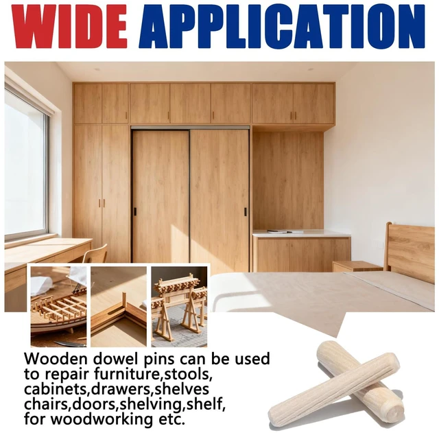 Alt view image 6 of 7 - 8 Values Wood Dowels Kit 1/4 3/8 5/16 Inch Fluted Wooden Dowel Pins Pegs Hardware Pins Fluted Wood Dowels for Furniture Woodworking DIY Crafts (Pack of 110Pcs)