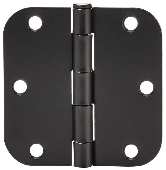 Main image of Sturdy Rounded 5/8 Radius Interior Door Hinges with Included Screws, 3.5" x 3.5", Matte Black, 18-Pack