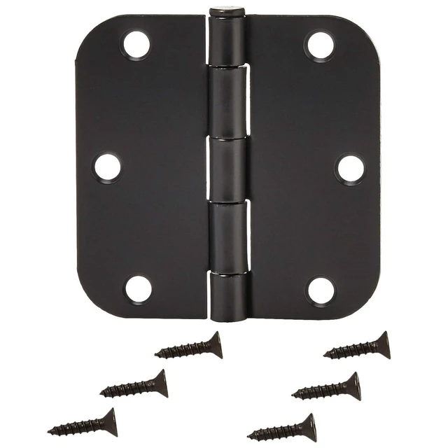 Alt view image 3 of 4 - Sturdy Rounded 5/8 Radius Interior Door Hinges with Included Screws, 3.5" x 3.5", Matte Black, 18-Pack