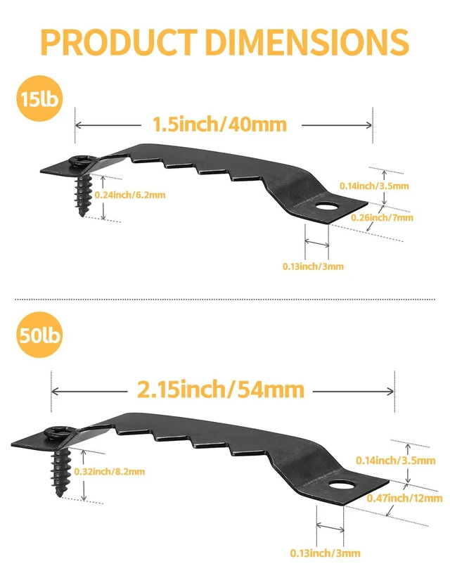 Alt view image 2 of 7 - 60 Pack 2 Sizes Sawtooth Picture Hangers, Small & Heavy Duty | Wall Hanging Kit for Photo Frame Hooks, Art, Paintings, Canvas, Frames, Wall Decor and Picture Hanging Hardware