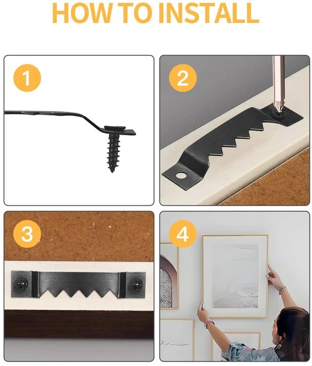 Alt view image 6 of 7 - 60 Pack 2 Sizes Sawtooth Picture Hangers, Small & Heavy Duty | Wall Hanging Kit for Photo Frame Hooks, Art, Paintings, Canvas, Frames, Wall Decor and Picture Hanging Hardware