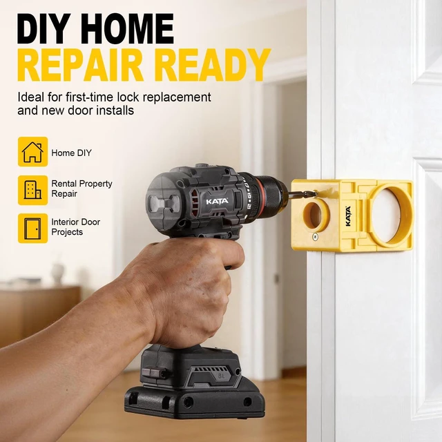 Alt view image 4 of 7 - 1-3/8" - 1-3/4" Door Lock Installation Kit for Wood Doors | Door Knob Drilling Kit Fits Standard Wood Doors with Guide Template, Hole Saw for Lockset Installation or Replacement