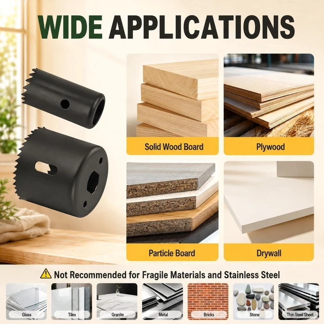 Alt view image 7 of 7 - 1-3/8" - 1-3/4" Door Lock Installation Kit for Wood Doors | Door Knob Drilling Kit Fits Standard Wood Doors with Guide Template, Hole Saw for Lockset Installation or Replacement