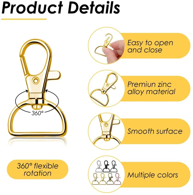 Alt view image 3 of 7 - Swivel Clasp Hooks, Anezus 80Pcs Key Chain Clip Hooks, D Ring Clip Lanyard Hardware for Keychain Making, Lanyard Making, Purse Hardware, DIY Craft (3/4 Inside Width)