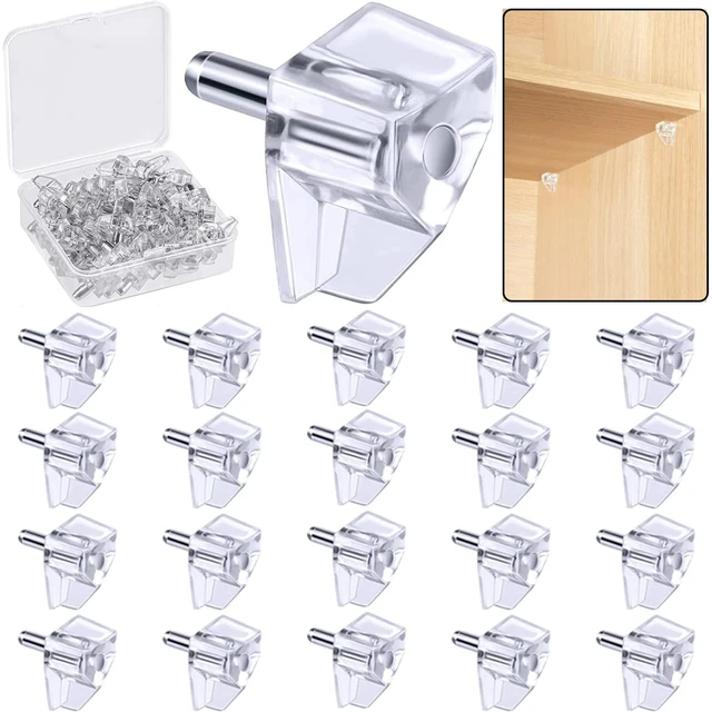 Main image of 5 Millimeters Shelf Support PegSupport Cabinet Shelf PinsClear Plastic Replacement Peg Cabinet Shelf Supports Pins for Kitchen Furniture Book Shelves Shelf Holder Locking Pins (20 Pieces)