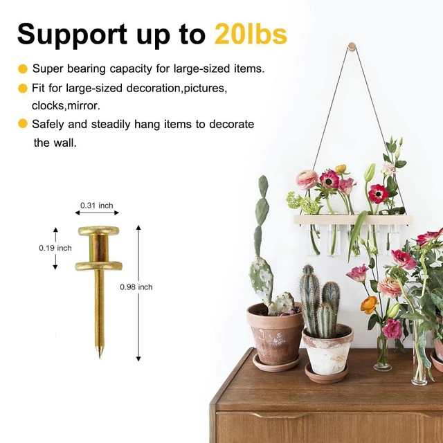 Alt view image 2 of 7 - Double Headed Picture Hangers, Thumb Tacks, Picture Nails, 50pcs | Picture Hanging Nails,Wall Hangers, Wall Nails for Hanging, Professional Plaster Picture Hooks for Wooden Wall or Drywall