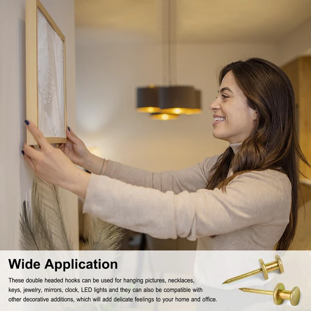 Alt view image 5 of 7 - Double Headed Picture Hangers, Thumb Tacks, Picture Nails, 50pcs | Picture Hanging Nails,Wall Hangers, Wall Nails for Hanging, Professional Plaster Picture Hooks for Wooden Wall or Drywall