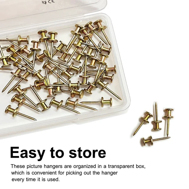 Alt view image 6 of 7 - Double Headed Picture Hangers, Thumb Tacks, Picture Nails, 50pcs | Picture Hanging Nails,Wall Hangers, Wall Nails for Hanging, Professional Plaster Picture Hooks for Wooden Wall or Drywall