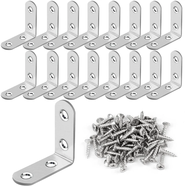 Main image of 16 Pcs L Bracket Stainless Steel Corner Brace Sets, 90 Degree Right Angle Brackets with 64 Pcs Screws, L Bracket Firmware for Wooden Shelves, Chairs, Tables, Dressers, Furniture (Silver)