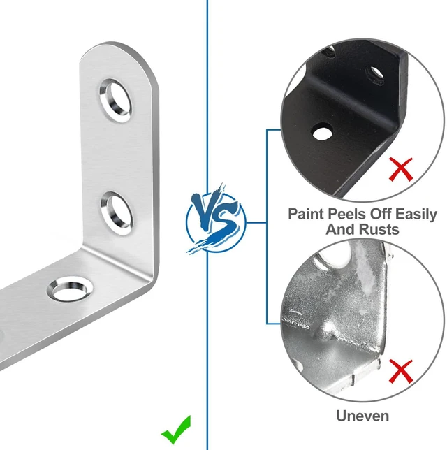 Alt view image 3 of 7 - 16 Pcs L Bracket Stainless Steel Corner Brace Sets, 90 Degree Right Angle Brackets with 64 Pcs Screws, L Bracket Firmware for Wooden Shelves, Chairs, Tables, Dressers, Furniture (Silver)