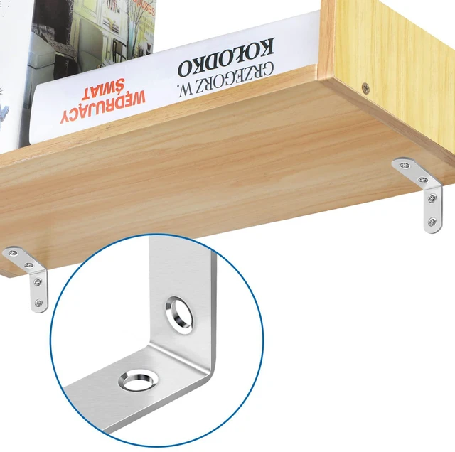 Alt view image 5 of 7 - 16 Pcs L Bracket Stainless Steel Corner Brace Sets, 90 Degree Right Angle Brackets with 64 Pcs Screws, L Bracket Firmware for Wooden Shelves, Chairs, Tables, Dressers, Furniture (Silver)