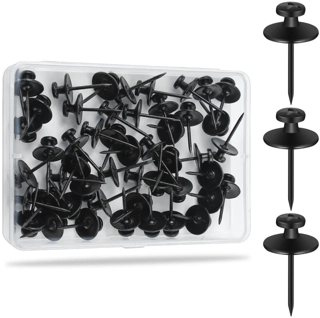 Main image of 60Pcs Metal Thumb Tacks for Wall, Heavy Duty Picture Hanging Nails | Push Pins for Bulletin & Cork Boards, Double Headed Thumbtacks for Bathroom, Living Room, Office & Wall Art Decor - Black