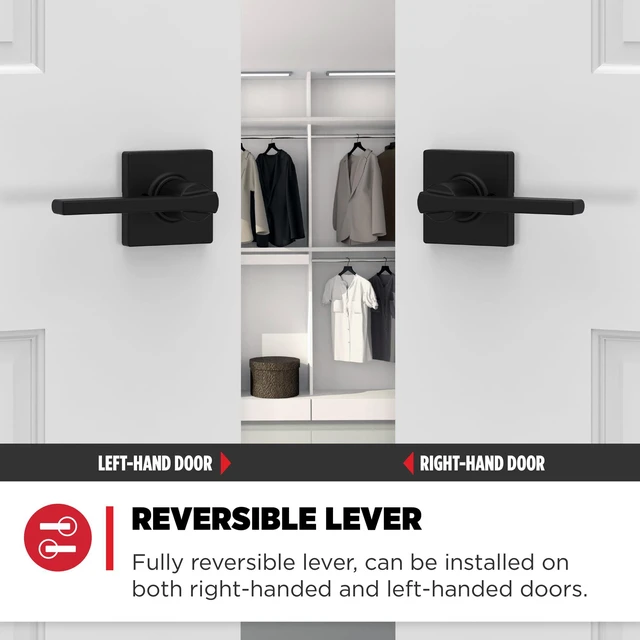 Alt view image 4 of 7 - Casey Passage Door Lever, Non-Locking Handle for Interior Hall and Closet Doors, Reversible for Easy Install, Featuring Microban Protection in Matte Black