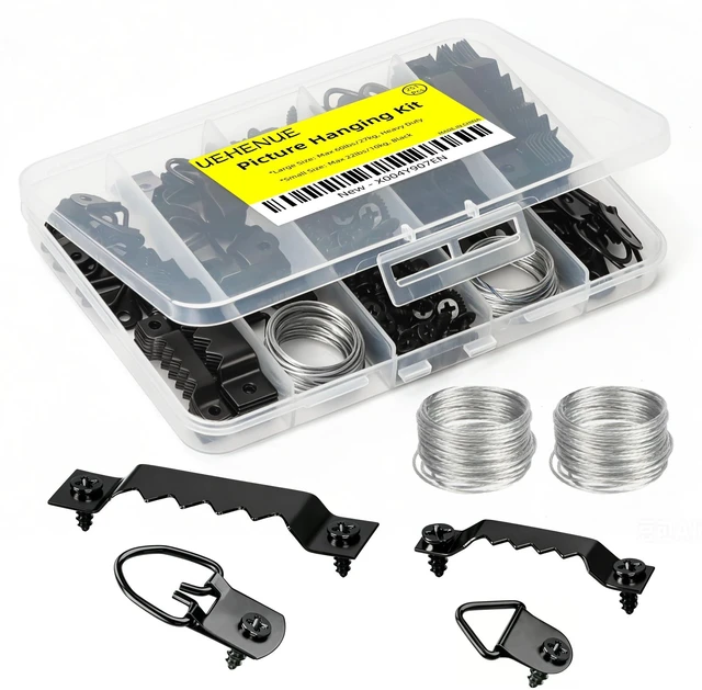 Main image of 251Pcs Picture Hanging Kit, Dual-Size Heavy Duty Picture Hanging Hardware | 50 Sawtooth Picture Hangers + 50 D Rings + 150 Screws + Screwdriver, Wall Hanging Kit for Artwork Frame Canvas Mirror Clock