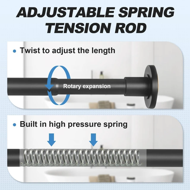 Alt view image 2 of 7 - 1" Heavy Duty Black Shower Curtain Rod 31 to 80 Inch,Adjustable | Stainless Steel Tension Curtain Rod Non slip, No Drill Shower Rods for Bathroom,Easy Install