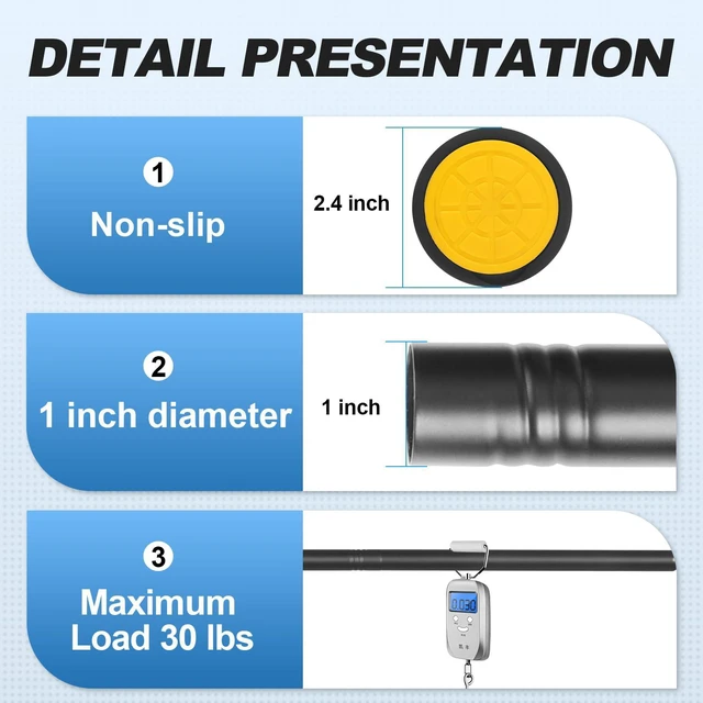 Alt view image 3 of 7 - 1" Heavy Duty Black Shower Curtain Rod 31 to 80 Inch,Adjustable | Stainless Steel Tension Curtain Rod Non slip, No Drill Shower Rods for Bathroom,Easy Install