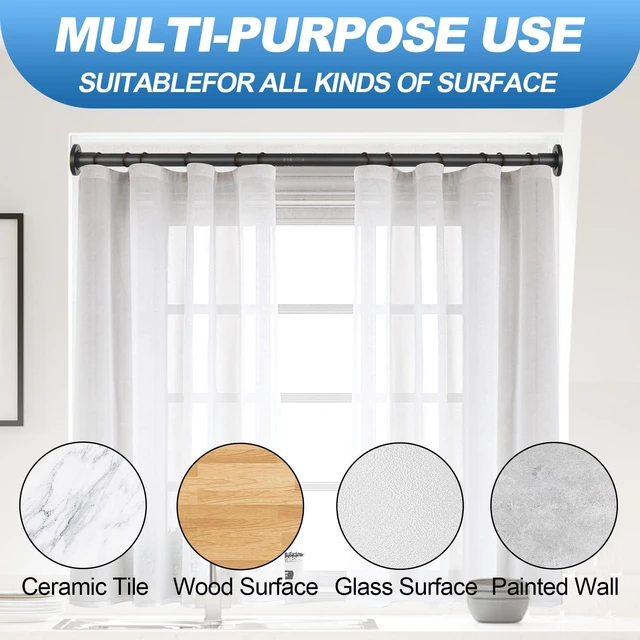 Alt view image 6 of 7 - 1" Heavy Duty Black Shower Curtain Rod 31 to 80 Inch,Adjustable | Stainless Steel Tension Curtain Rod Non slip, No Drill Shower Rods for Bathroom,Easy Install