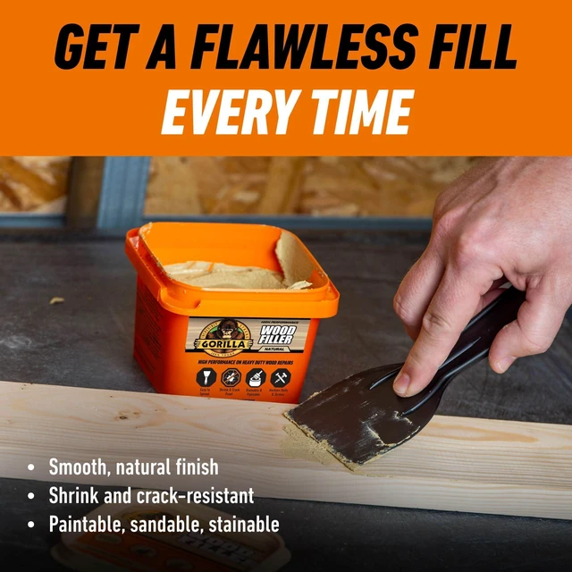 Alt view image 3 of 6 - All Purpose Wood Filler, Natural Finish, 16 Ounce Tub (Pack of 2) - Water Resistant for Indoor or Outdoor Projects and Repairs